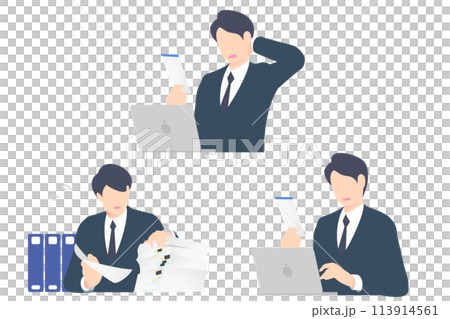 商務人士/經理的上半身搜尋一堆文件，發現並糾正考勤卡中的錯誤 113914561