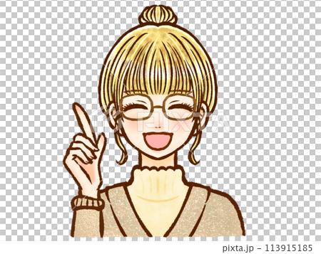 眼鏡をかけた金髪シニヨン大人女性のイラスト素材4 眼鏡をかけた金髪シニヨン大人女性のイラスト素材4 113915185