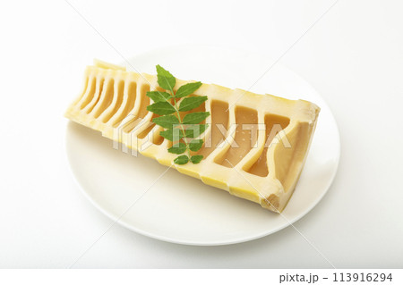 皿に乗ったたけのこ 白バック 皿に乗ったたけのこ 白バック 113916294