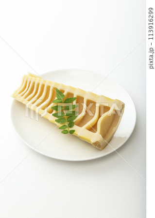 皿に乗ったたけのこ　白バック 113916299