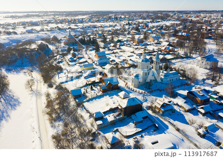 City of Venev. Aerial view of Epiphany Church. Russia City of Venev. Aerial view of Epiphany Church. Russia 113917687