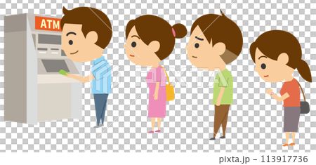 擁擠的 ATM 機的圖像插圖 擁擠的 ATM 機的圖像插圖 113917736
