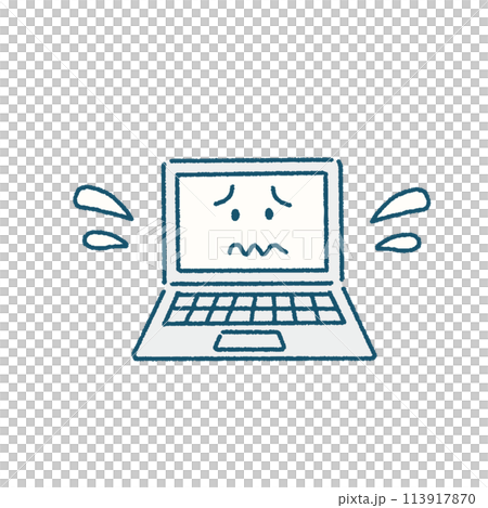 困った顔をするパソコンの手書きイラスト 困った顔をするパソコンの手書きイラスト 113917870