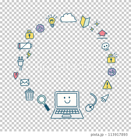 可愛的電腦手寫圖示集框架 113917893