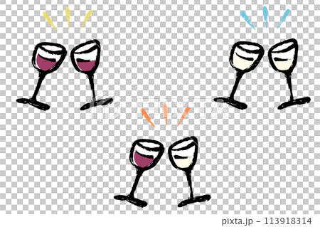 Illustration set of wine glasses toasting Illustration set of wine glasses toasting 113918314