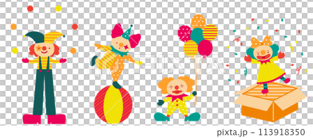 楽し気な4人のピエロたちのイラスト 楽し気な4人のピエロたちのイラスト 113918350