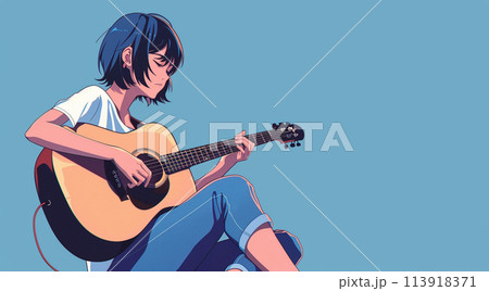 アコギを弾く女性のイラスト 113918371