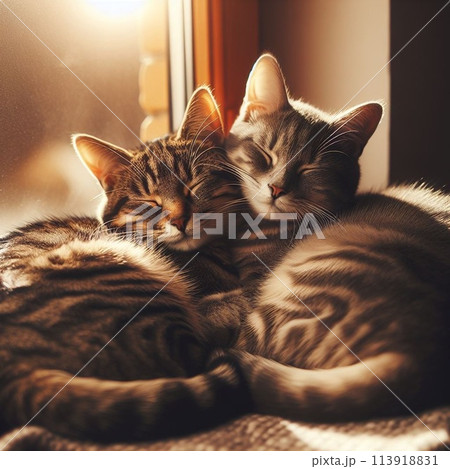 二匹の寝てる猫 113918831