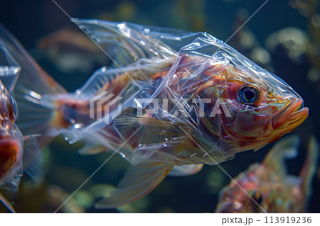 close-up of a fish covered in plasticのイラスト素材 [113919236] - PIXTA