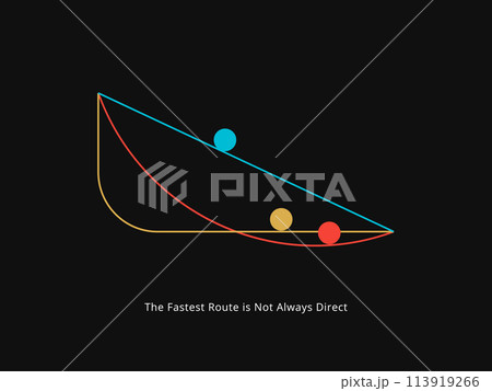 Simple Motivation graphic on dark background. The fastest route is not always straight Simple Motivation graphic on dark background. The fastest route is not always straight 113919266