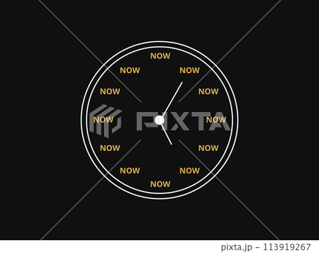 Simple Motivation graphic on dark background. The clock without number only text now. 113919267