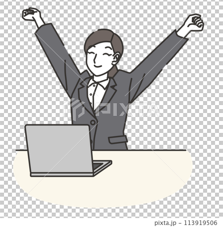 A woman in a suit taking a break and a computer 113919506