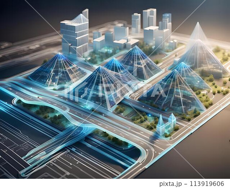 Aerial View of City With Many Pyramids. Generative AI 113919606