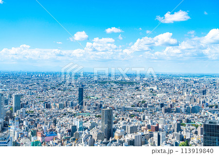 【東京都】サンシャイン60ビルの展望台から見た都市風景 113919840