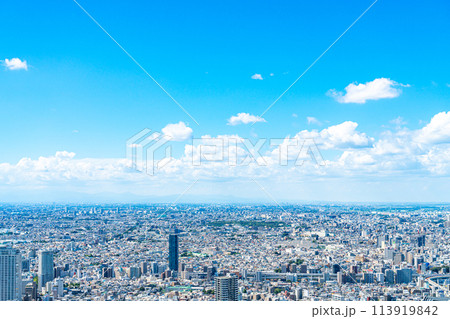 【東京都】サンシャイン60ビルの展望台から見た都市風景 113919842