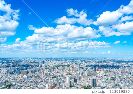 【東京都】サンシャイン60ビルの展望台から見た都市風景 113919880