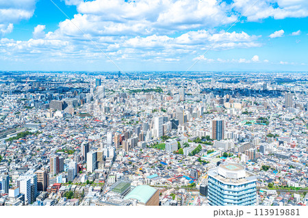【東京都】サンシャイン60ビルの展望台から見た都市風景 113919881