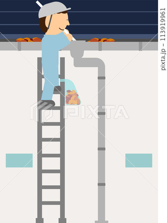 雨樋の掃除を行っている業者の人のイメージ素材 113919961