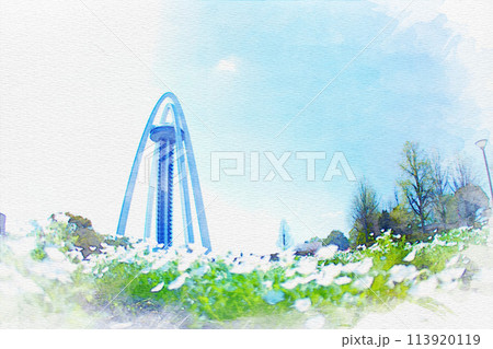 [愛知県]一宮市の138タワーパークのネモフィラの水彩画 113920119