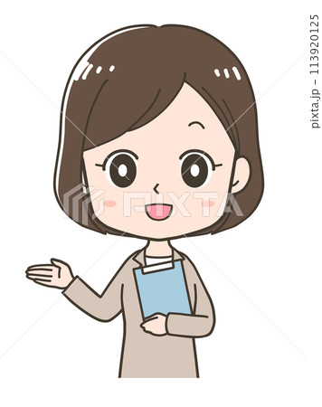 左へ案内をするビジネスウーマンの上半身イラスト 左へ案内をするビジネスウーマンの上半身イラスト 113920125
