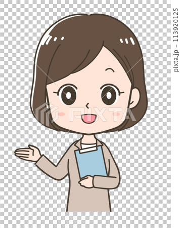 左へ案内をするビジネスウーマンの上半身イラスト 左へ案内をするビジネスウーマンの上半身イラスト 113920125