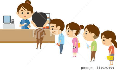 混雑しているコンビニレジのイメージイラスト 混雑しているコンビニレジのイメージイラスト 113920454
