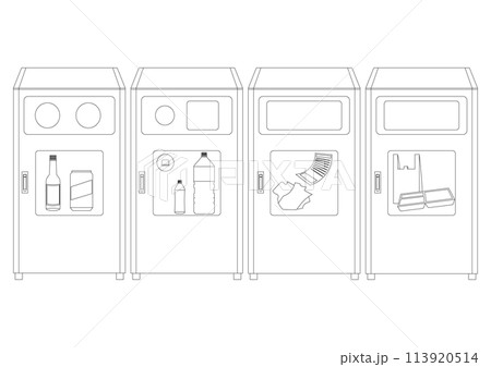 分別ゴミ箱の線画イラストセット 分別ゴミ箱の線画イラストセット 113920514