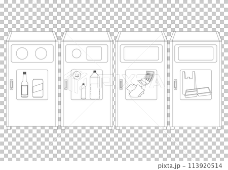 分別ゴミ箱の線画イラストセット 分別ゴミ箱の線画イラストセット 113920514