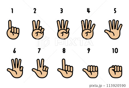 ハンドサイン 数を数える手のイラスト ハンドサイン 数を数える手のイラスト 113920590