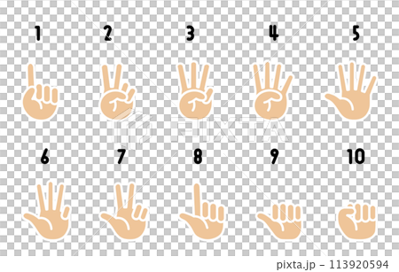 ハンドサイン 数を数える手のイラスト ハンドサイン 数を数える手のイラスト 113920594