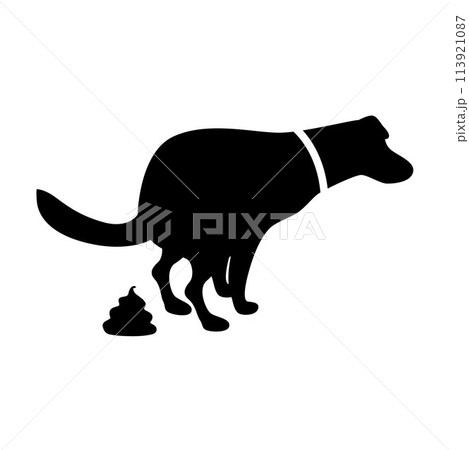 Dog is pooping, animal pooping sign, dog pooping sign, dog and excrement, black silhouette Dog is pooping, animal pooping sign, dog pooping sign, dog and excrement, black silhouette 113921087