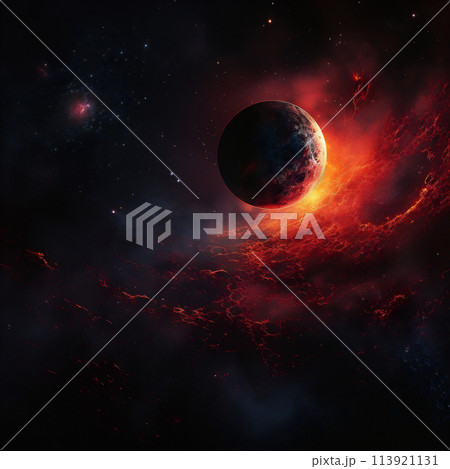 Red Galaxy in Deep Space. The Planet in the Dark Space. 113921131