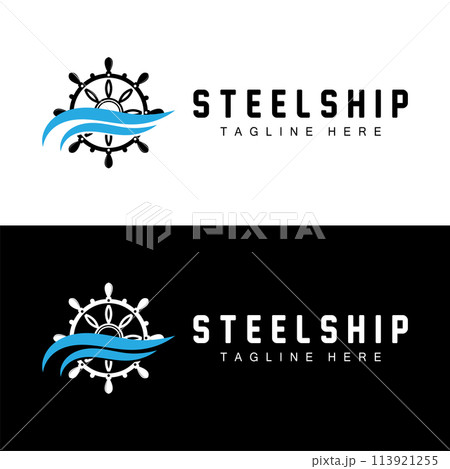 simple marine vehicle ship steering logo design illustration ship steering wheel for product branding template icon 113921255