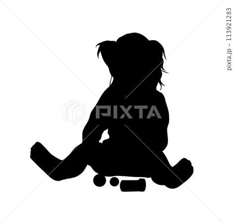 Kid playing with toys, little girl playing block toys in home at nursery. Toddler having fun silhouette Kid playing with toys, little girl playing block toys in home at nursery. Toddler having fun silhouette 113921283