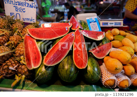 Watermelon for sale at local tropical fruit market 113921296