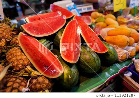 Watermelon for sale at local tropical fruit market 113921297