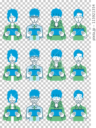 使用平板電腦裝置的男性插圖集 使用平板電腦裝置的男性插圖集 113921354