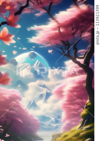garden with cherry blossoms and sakura., Pink Cherry Blossoms garden with cherry blossoms and sakura., Pink Cherry Blossoms 113921399