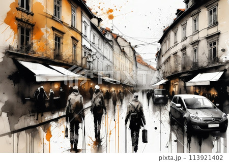 A watercolor painting of prague castle in the background A watercolor painting of prague castle in the background 113921402