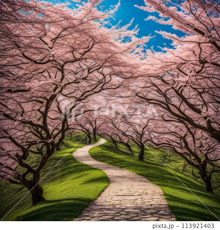 garden with cherry blossoms and sakura., Pink Cherry Blossoms garden with cherry blossoms and sakura., Pink Cherry Blossoms 113921403