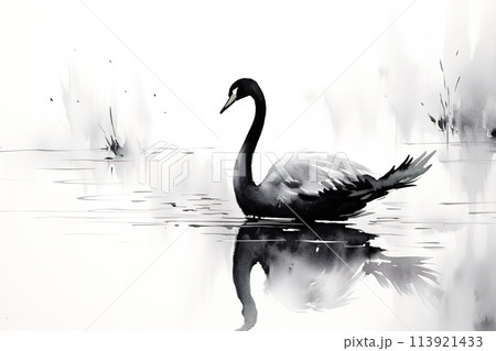 Watercolor painting of swan on a white background. Bird, Wildlife Animals. Illustration, Generative AI. 113921433