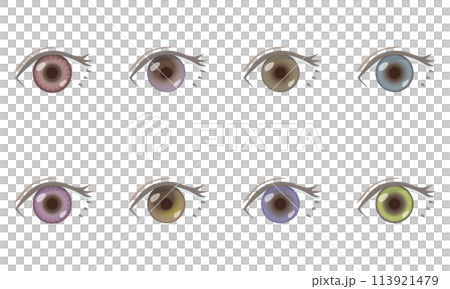 様々なデザインのカラコンを装着した瞳のイラスト 113921479