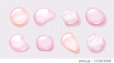 3d liquid pink jelly drop. Water or serum droplet 113921600