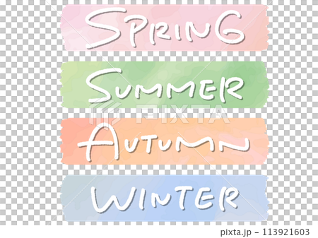 Handwritten text. Set of spring, summer, autumn and winter. 113921603