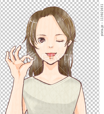 A smiling woman saying OK 113921631