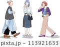 おしゃれなファッションの女性のイラスト 113921633