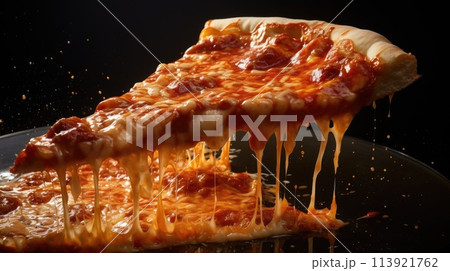 A piece of pizza. A piece of food in oil.  113921762