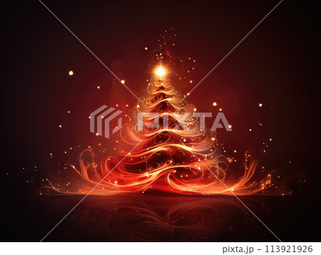 New Year's card with asbtract Christmas tree. New Year's fir tree.  113921926