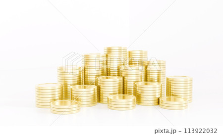 Gold coins stacks. Savings, deposit, investment concept. Wealth, treasury, gold illustration. 113922032