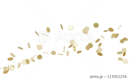 Jackpot or win concept.Coins flow from the corner. Fountain of coins on isolated background. 113922256
